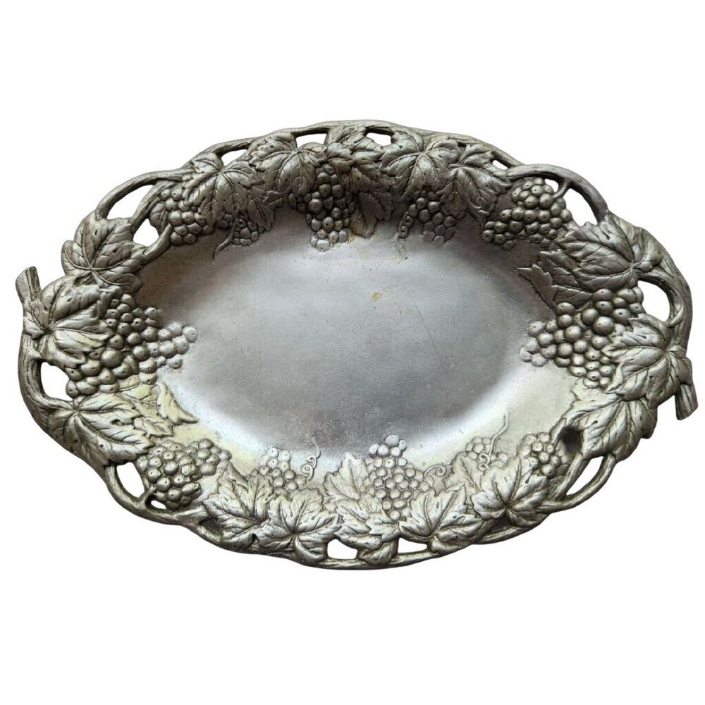 Vintage Arthur Court 13" Oval Grape Tray Aluminum Hollowware Grapevine Pattern